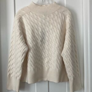 Beautiful  Cashmere  mock neck sweater,  size-M,  Ivory/Cream, Cable Knit